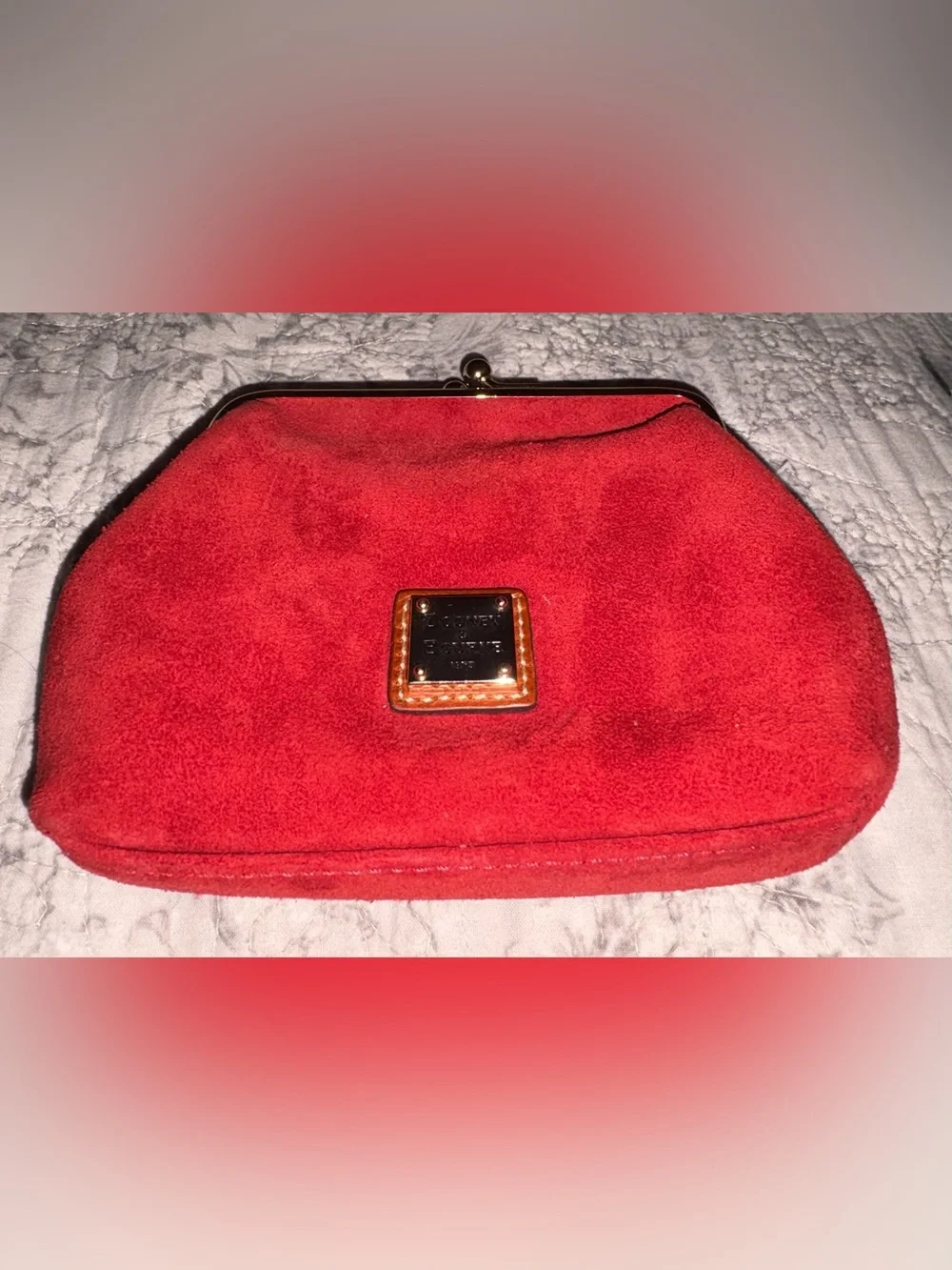 Dooney & Bourke Large Red Suede Kiss-Closure Coin Purse